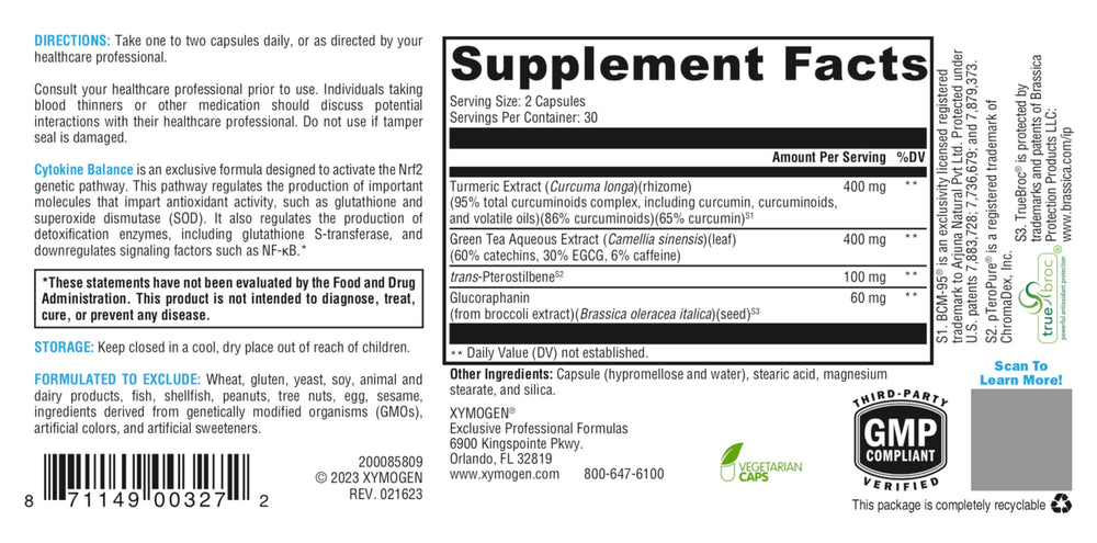 XYMOGEN Cytokine Balance turmeric extract capsule visual implies versatile wellness support