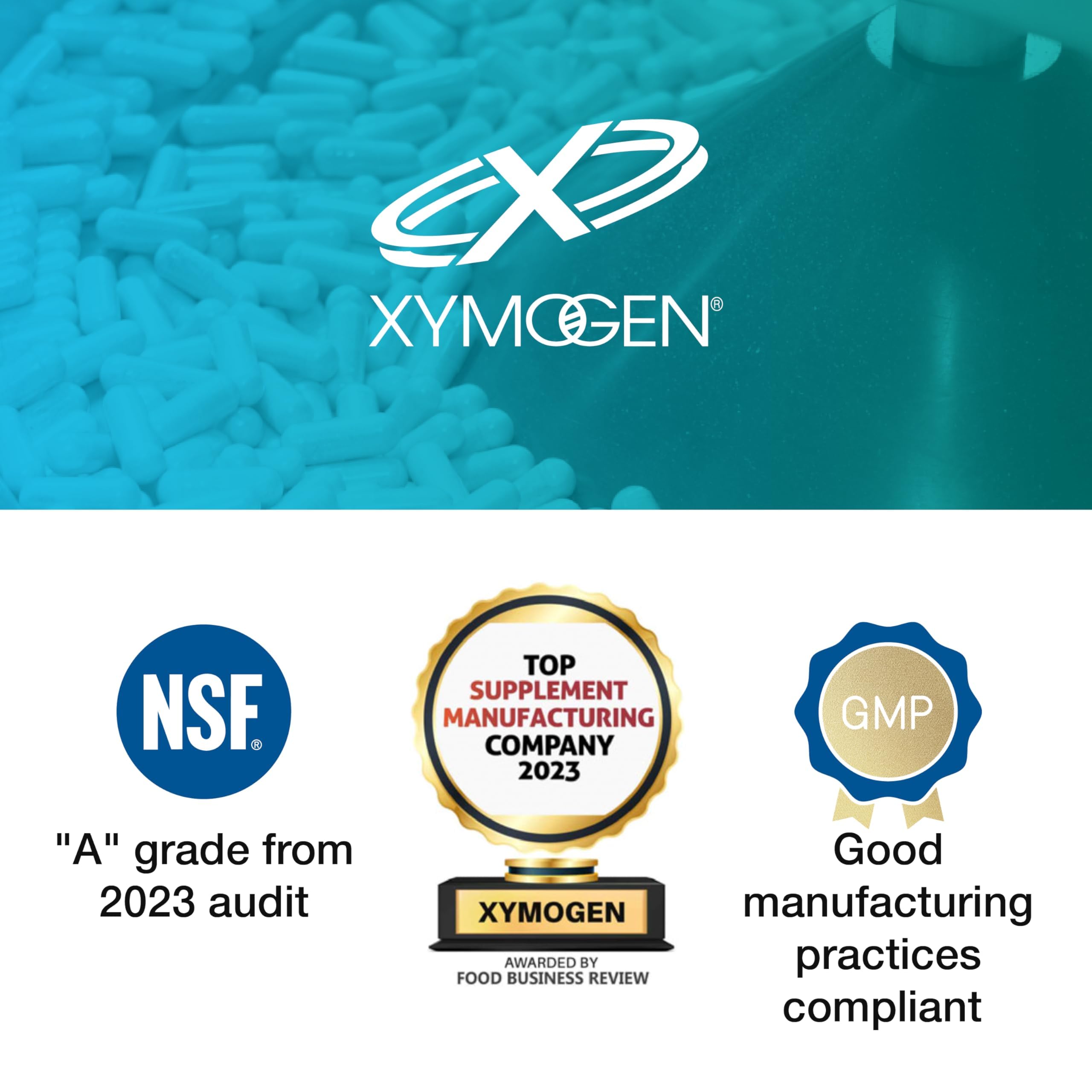 XYMOGEN D3 5000 nutrition label detailing ingredients and allergens.