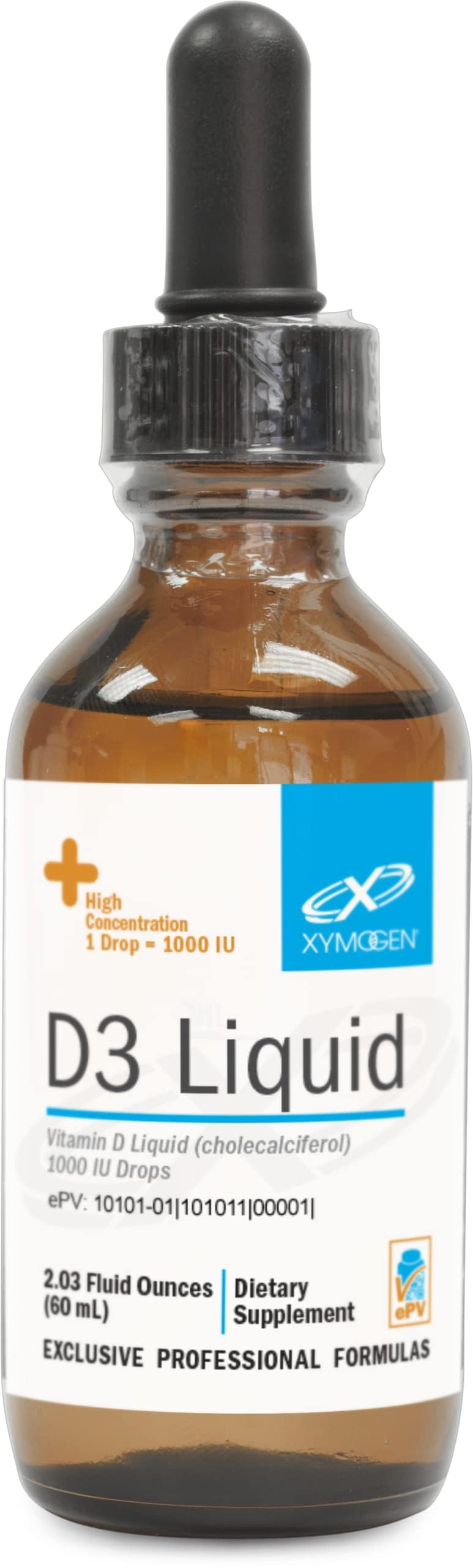 XYMOGEN D3 Liquid bottle with dropper for easy daily dosing.