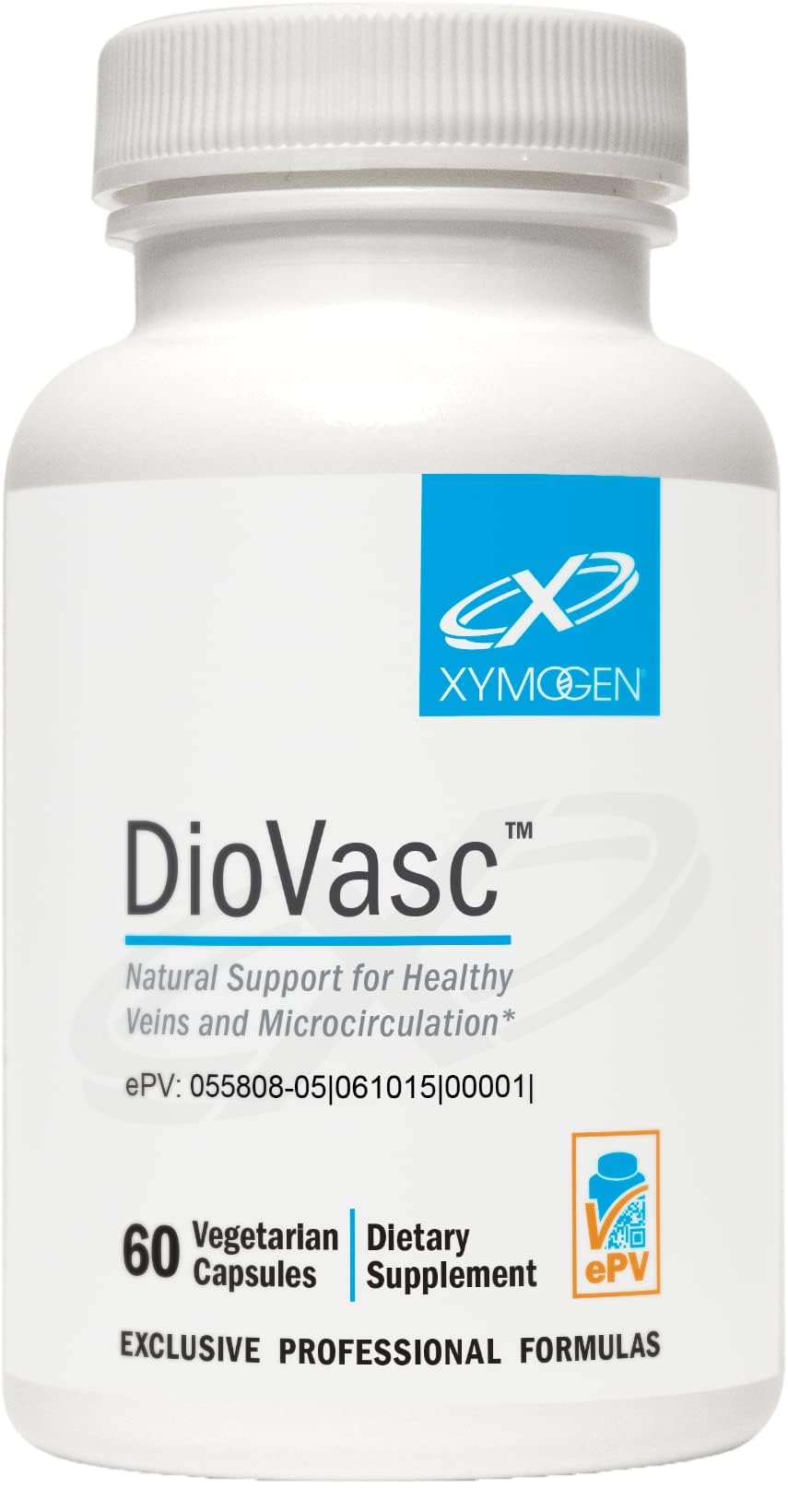 XYMOGEN DioVasc bottle and capsules supporting vascular health.