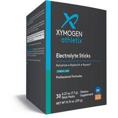 XYMOGEN Electrolyte Stick packaging with lemon-lime flavor for quick daily hydration.