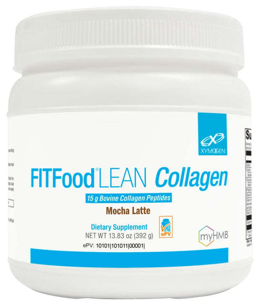 XYMOGEN FIT Food Lean Collagen Mocha Latte scoop for quick mixing and muscle recovery support