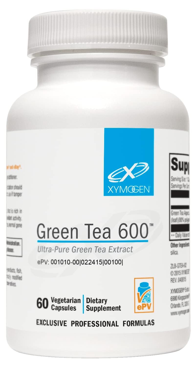 XYMOGEN Green Tea 600 capsules in bottle for daily immune and heart health support