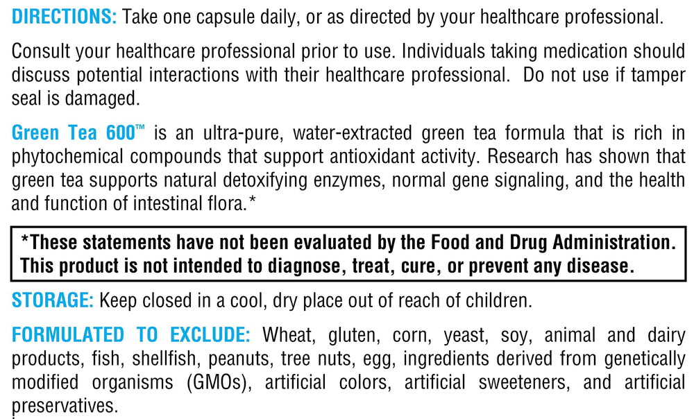 Gluten‑free badge on XYMOGEN Green Tea 600 packaging for sensitive diets