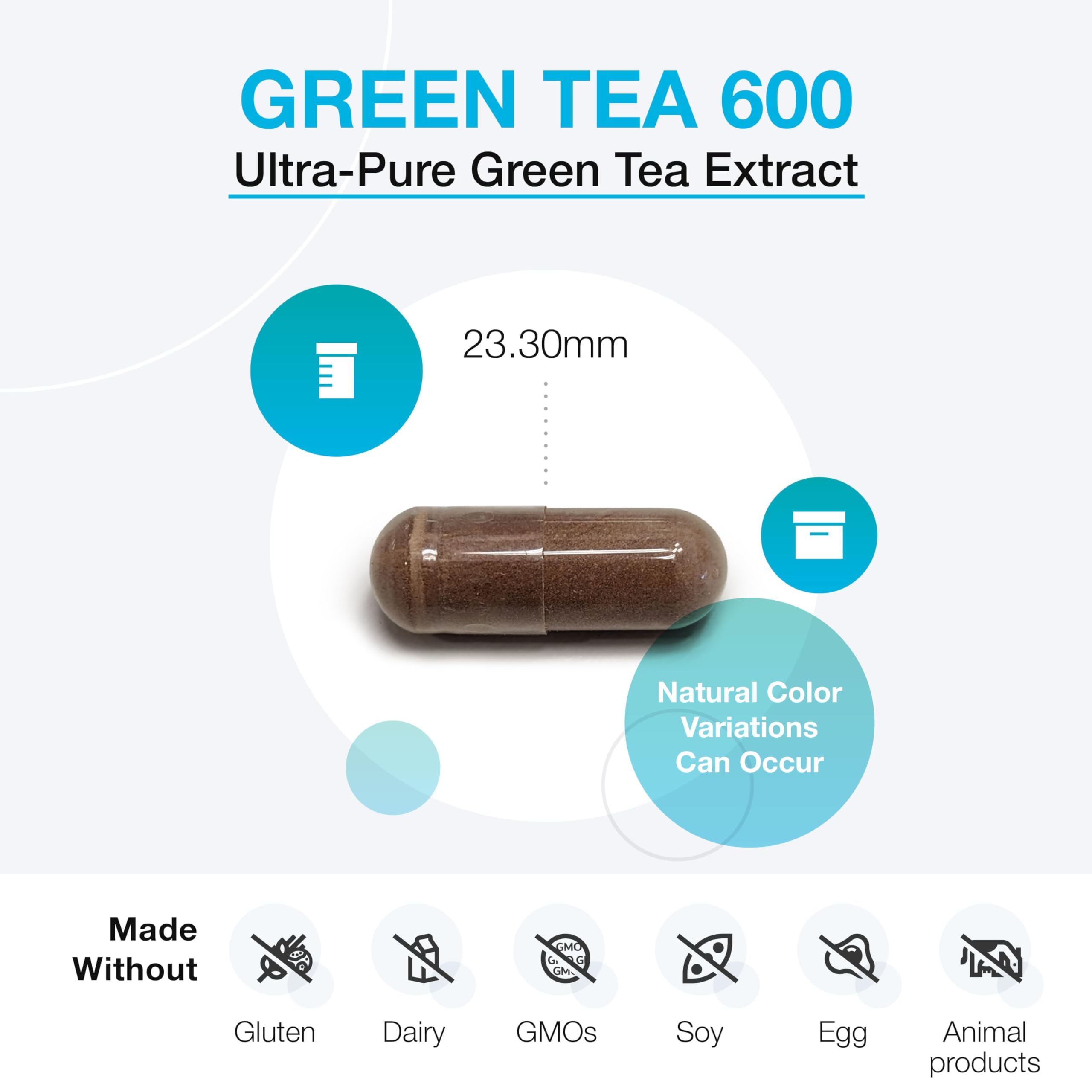 Close-up of XYMOGEN Green Tea 600 label highlighting gluten‑free, vegan, non‑GMO
