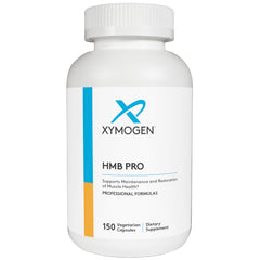 XYMOGEN HMB PRO bottle label highlighting vegan and gluten-free formula