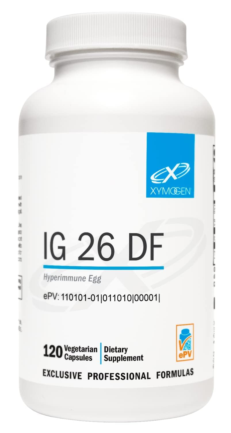 XYMOGEN IG 26 DF bottle for easy daily immune support and gut health.