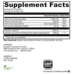 Xymogen Immune Essentials Daily bottle back lists ingredients for transparency and trust