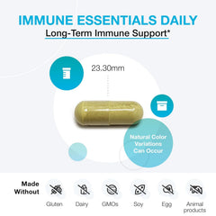 Xymogen Immune Essentials Daily label close-up highlights vitamin C and zinc