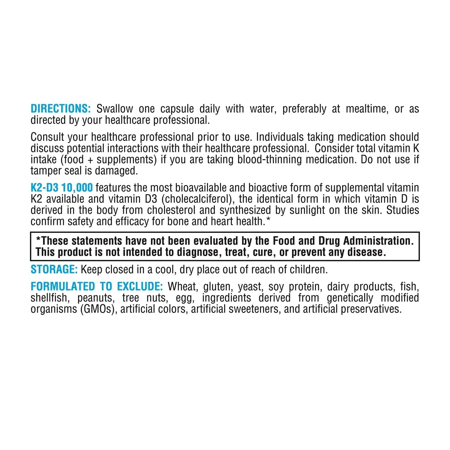 XYMOGEN K2-D3 10000 IU bottle label with dosage and ingredients
