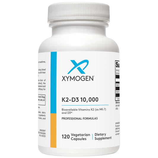 XYMOGEN K2-D3 10000 bottle showing high-potency D3 MK-7 for daily bone support.