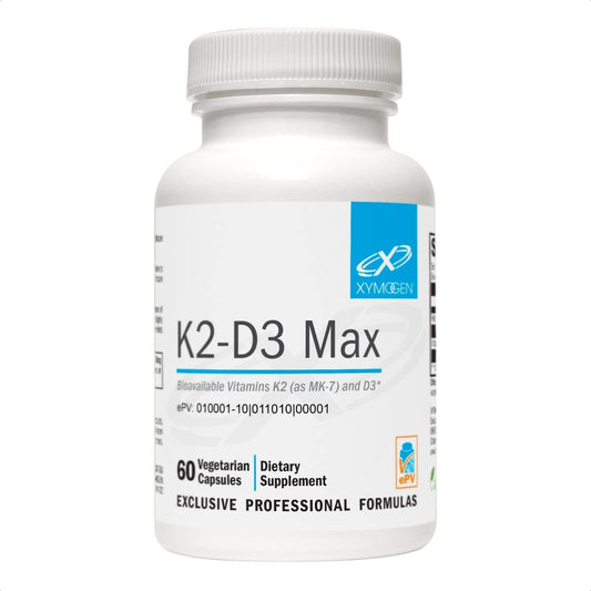 XYMOGEN K2-D3 5000 bottle front view highlighting immune support and bone health potential