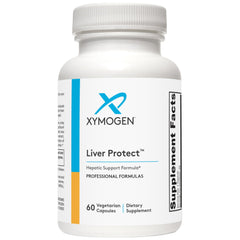 XYMOGEN Liver Protect label shows silymarin and NAC for liver support.
