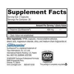 Bottle label close-up highlights 400 mg Suntheanine per serving