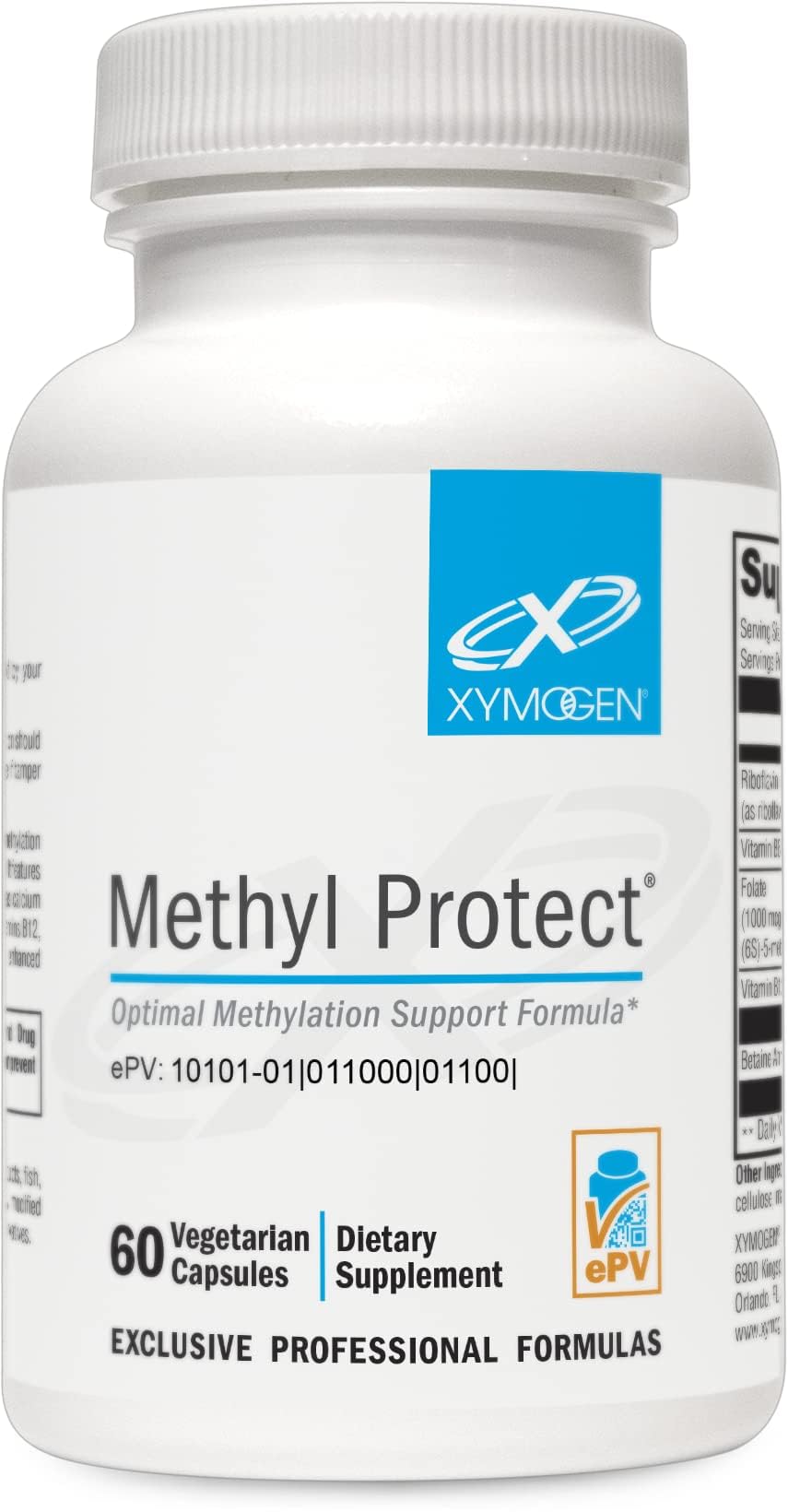 XYMOGEN Methyl Protect bottle front view highlights methylated B vitamins for potential methylation support