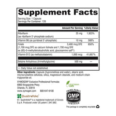 XYMOGEN Methyl Protect capsules closeup shows activated B vitamins for metabolism.