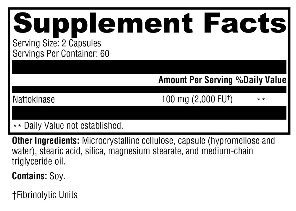 XYMOGEN Nattokinase bottle side label highlights purity and non-GMO promise