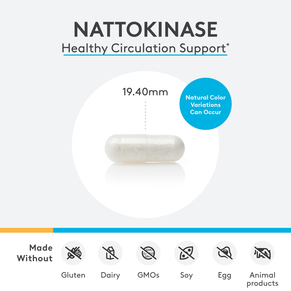 Close-up of XYMOGEN nattokinase capsules with vegan, gluten-free formula.