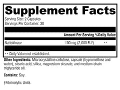 Ingredient panel confirms gluten-free and vegan status for XYMOGEN nattokinase.