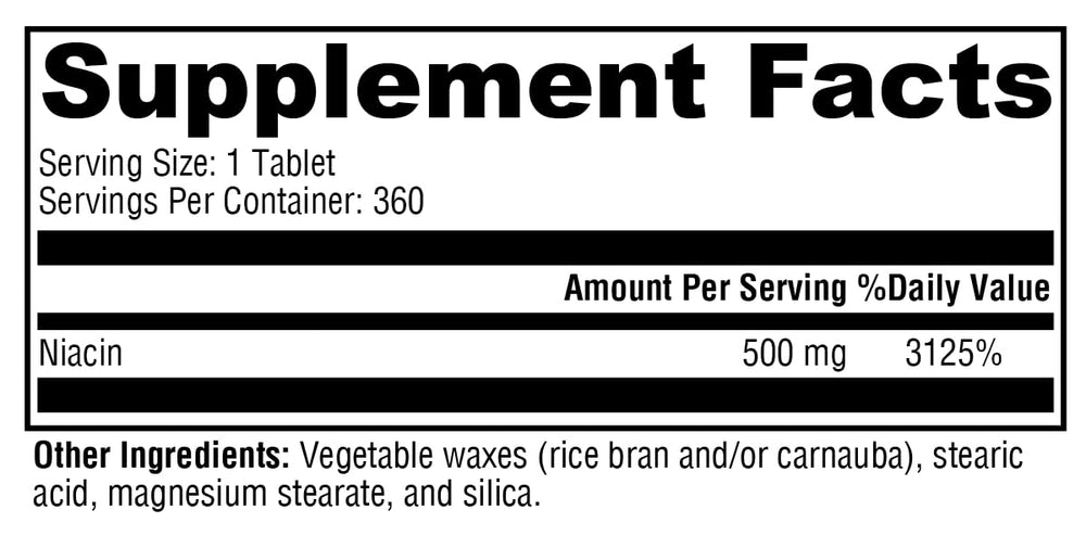 NiaVasc supplement facts label with ingredients