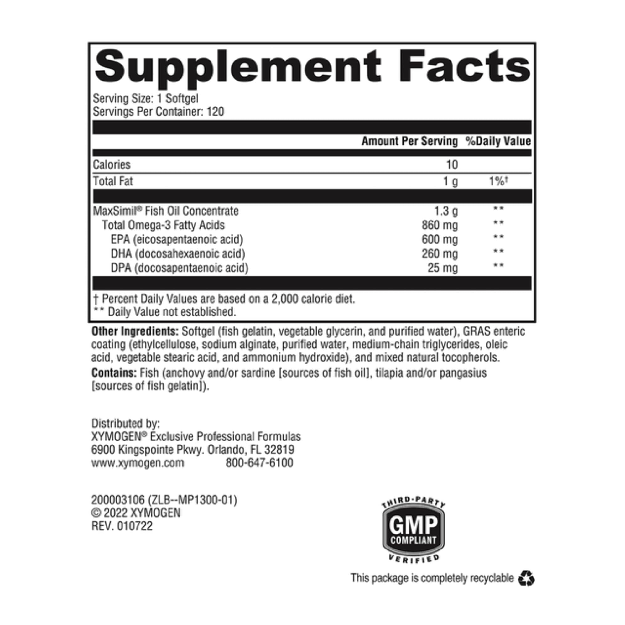 XYMOGEN Omega MonoPure 1300 EC health icons scene hints at cardiovascular and cognitive support.