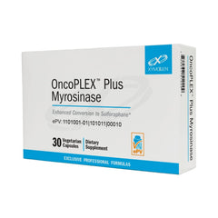 XYMOGEN OncoPLEX Plus bottle label highlights glucoraphanin and myrosinase for sulforaphane