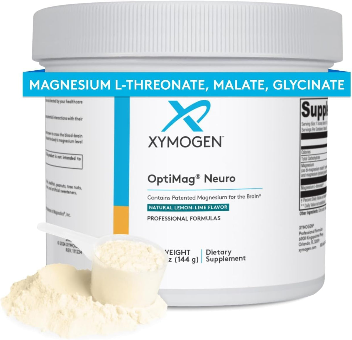 XYMOGEN OptiMag Neuro bottle with lemon-lime flavor for daily brain wellness.