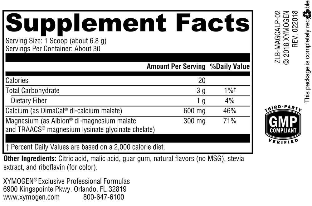 XYMOGEN OptiMag Plus Calcium pear flavor scoop for precise dosing.