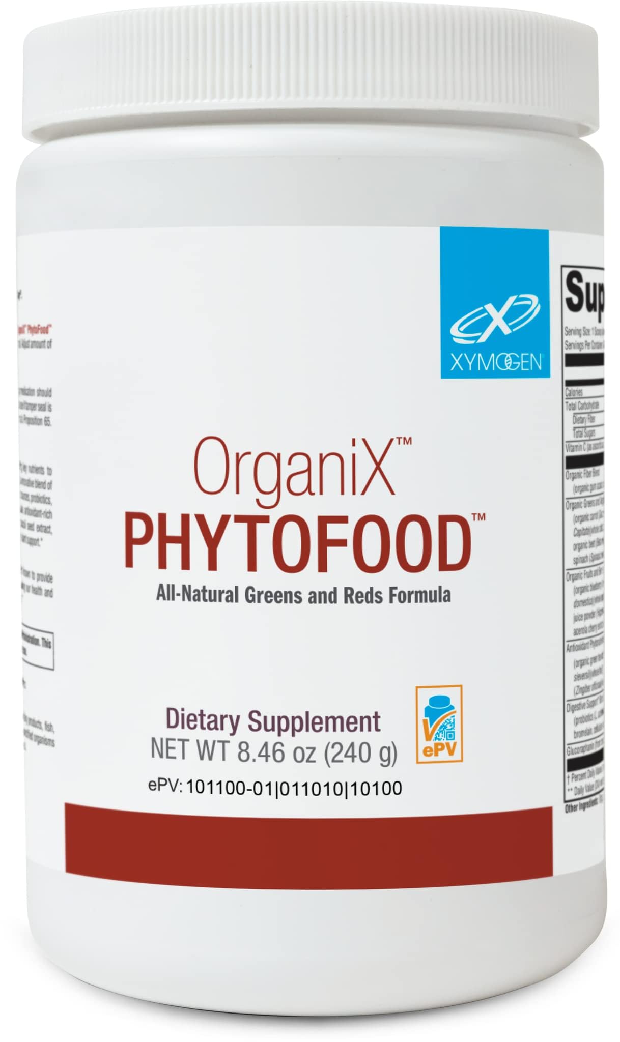 XYMOGEN OrganiX Phytofood Reds Greens tub front showing greens and reds for daily nutrition