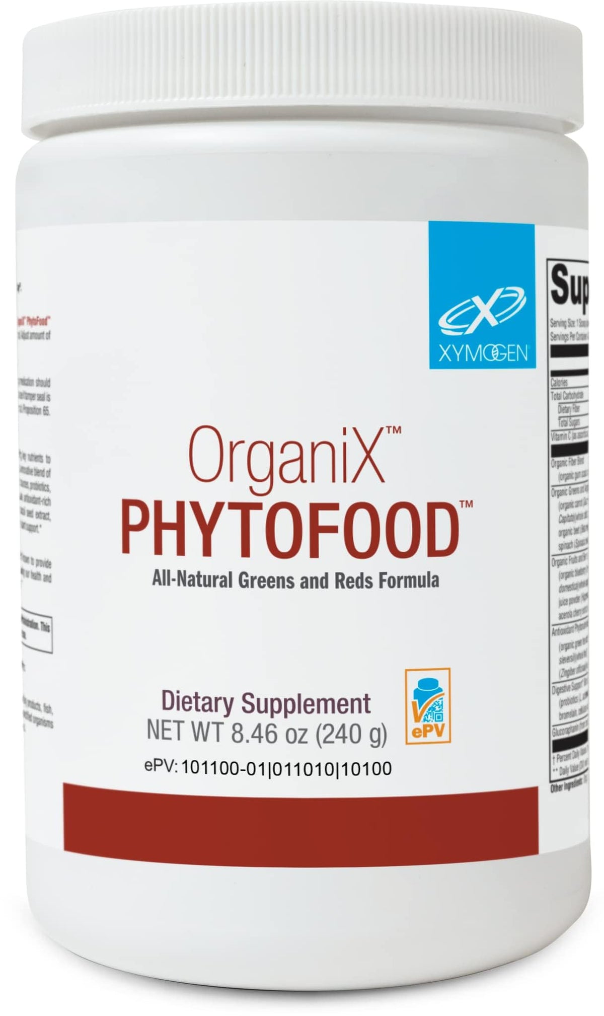 XYMOGEN OrganiX Phytofood Reds Greens tub front showing greens and reds for daily nutrition