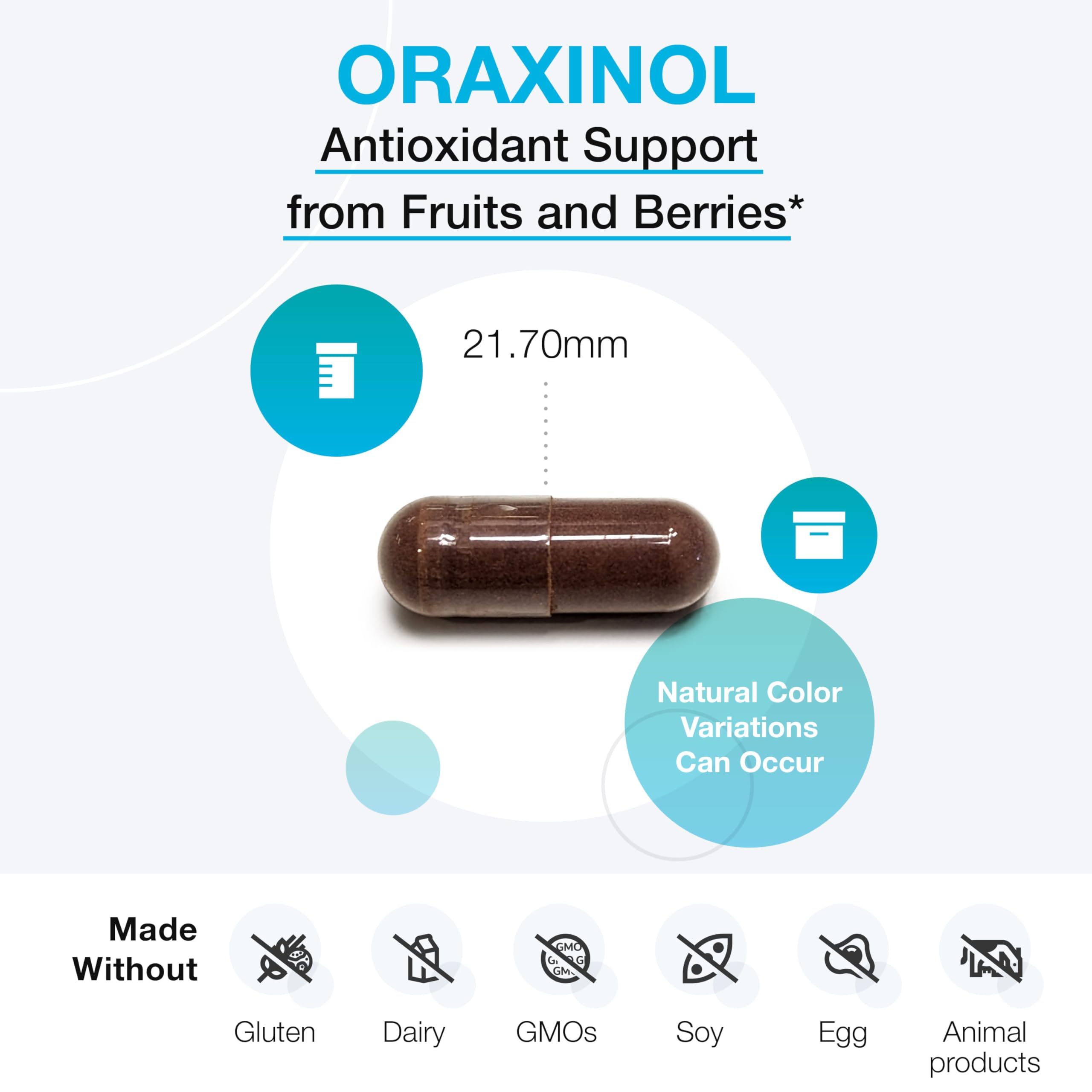 XYMOGEN Oraxinol capsules close-up showing easy-to-swallow form.