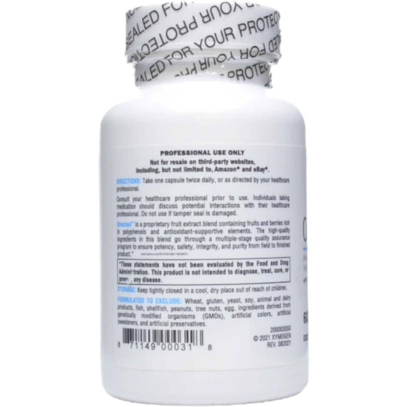 XYMOGEN Oraxinol quality-assurance badge emphasizing safety and purity.