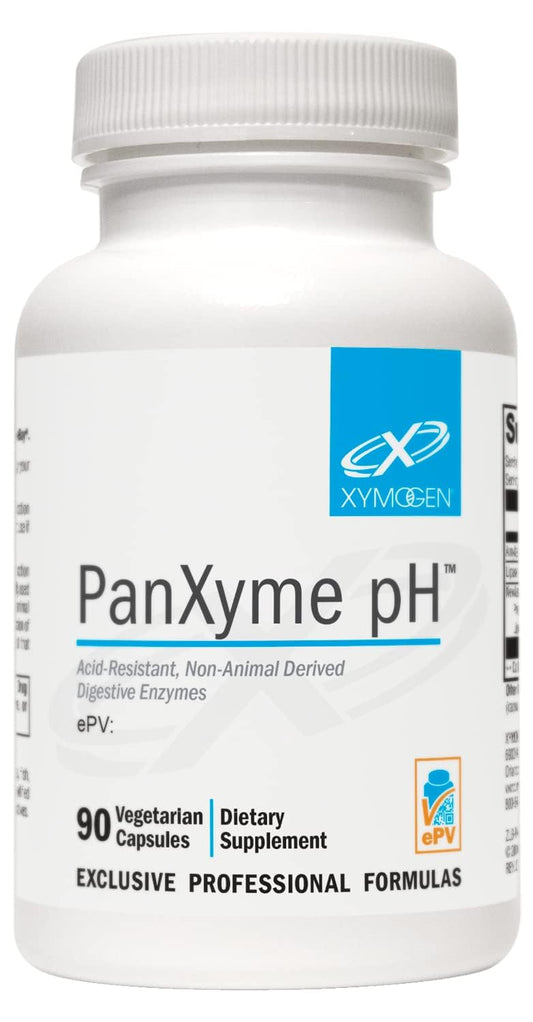 XYMOGEN PanXyme pH bottle front shows vegetarian enzyme blend for digestion support.