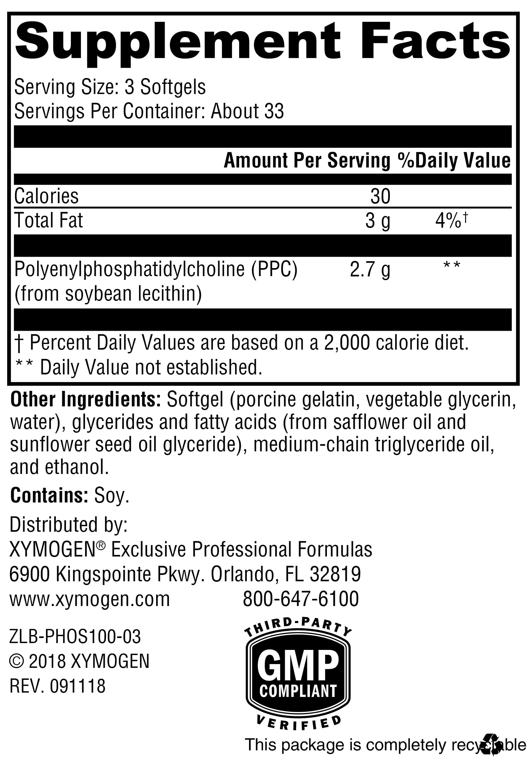 Xymogen PhosphaLine softgels close-up highlighting pure PPC concentrate for cell membrane health
