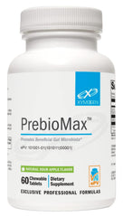 XYMOGEN PrebioMax bottle label shows sour apple flavor for digestive support.