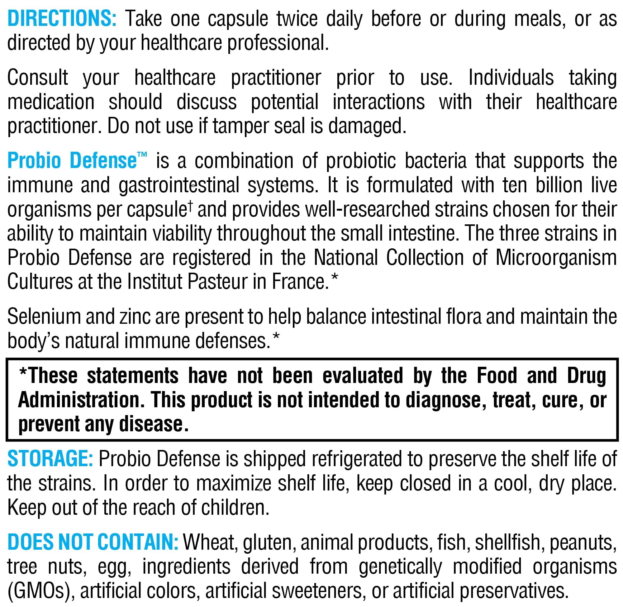 Dairy-free Probio Defense formulation suitable for dairy intolerance.