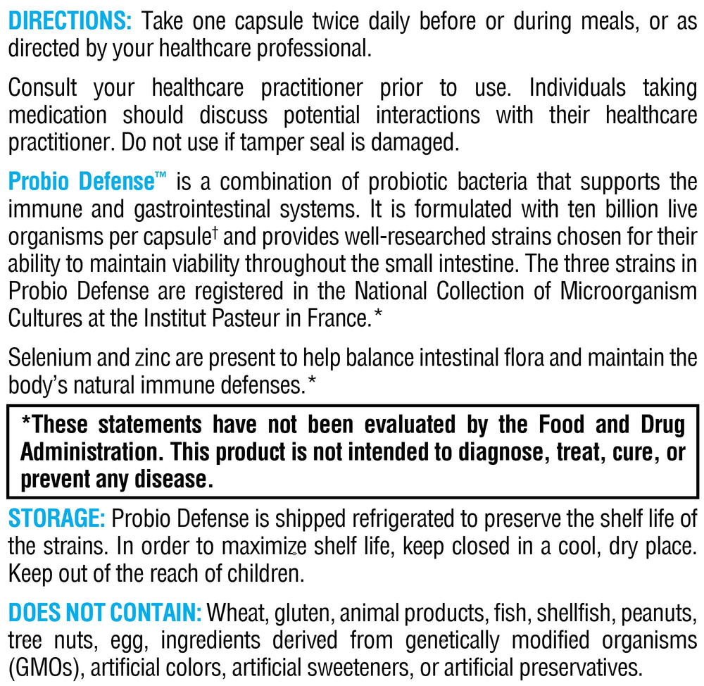 Dairy-free Probio Defense formulation suitable for dairy intolerance.
