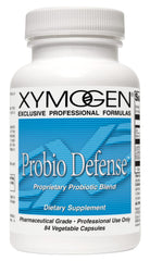 Xymogen Probio Defense bottle promoting digestive balance with dairy-free capsules.