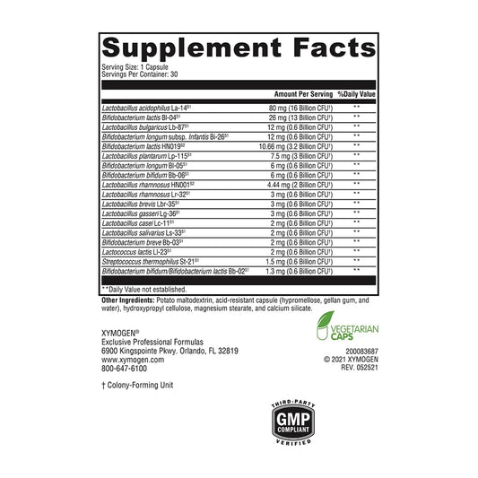 Close-up of ProbioMax Complete capsules highlighting GI-friendly, identity-verified strains.