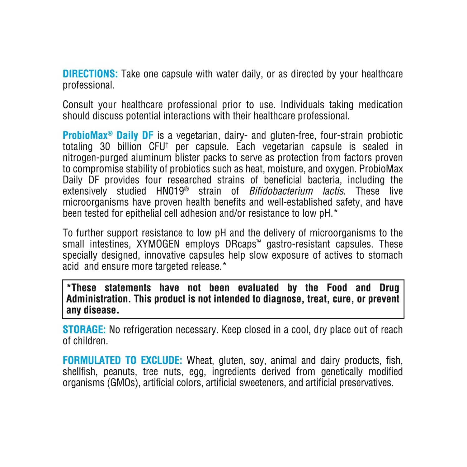 Xymogen ProbioMax Daily 30B nutrition panel showcasing serving and ingredients