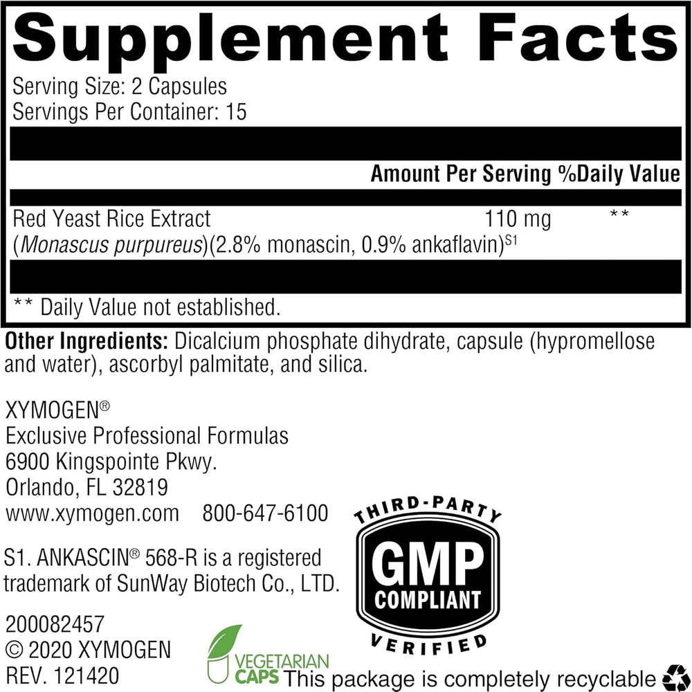 Xymogen Red Yeast Rice bottle with capsules for daily lipid support.