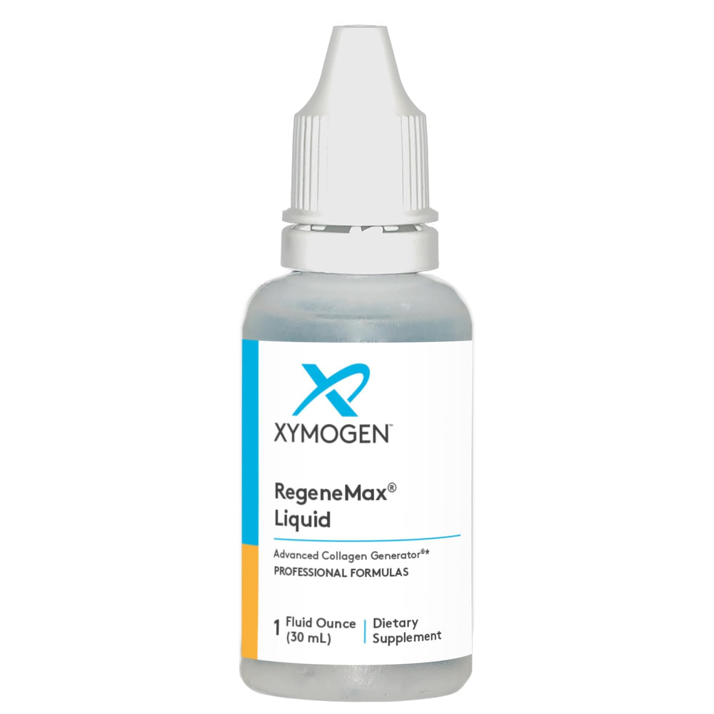 XYMOGEN RegeneMax Liquid bottle with collagen support in focus.