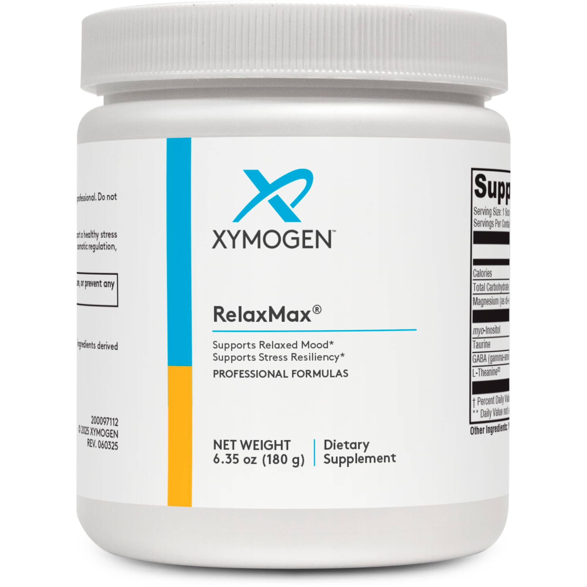 XYMOGEN RelaxMax powder scoop ready to mix for a calm moment.