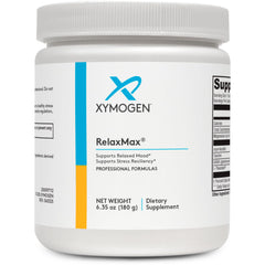 XYMOGEN RelaxMax powder scoop ready to mix for a calm moment.