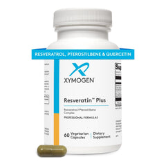 XYMOGEN Resveratin Plus bottle front showing the antioxidant blend for daily wellness.