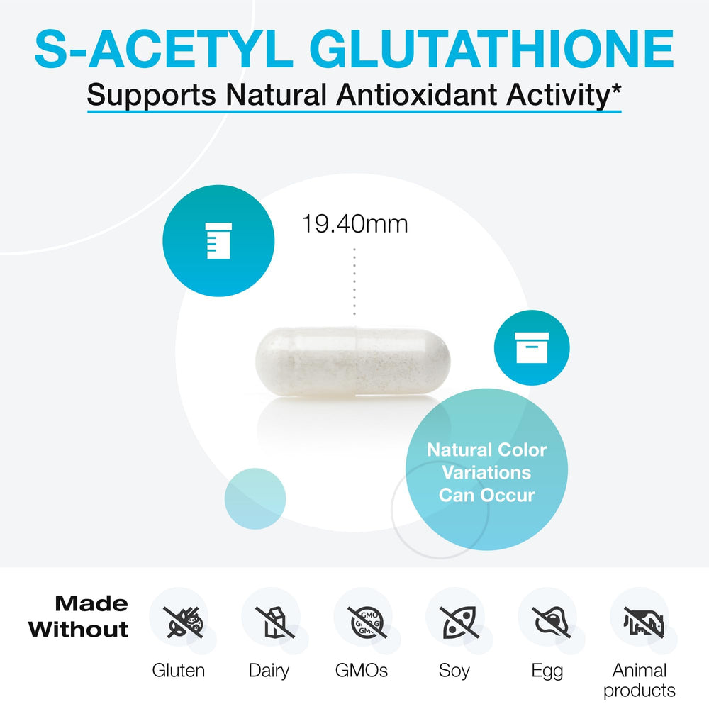 XYMOGEN S Acetyl Glutathione DRcaps packaging emphasizes stability.