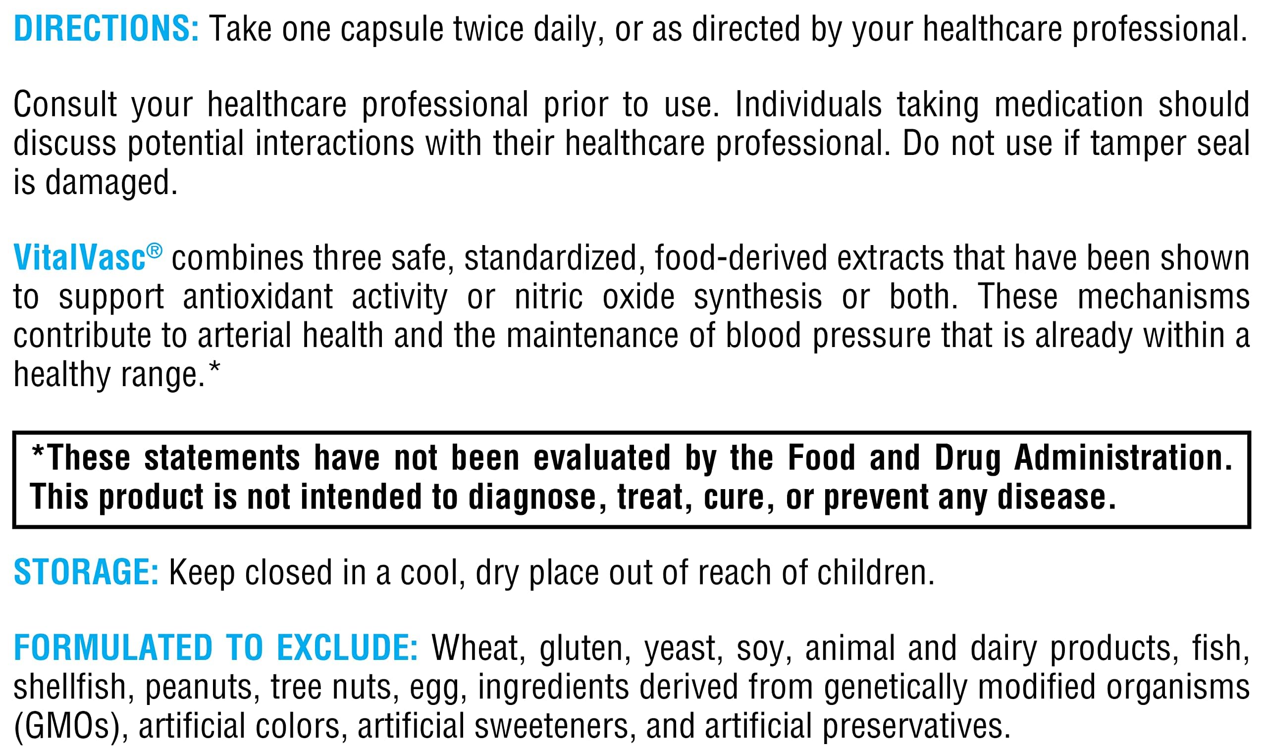 VitalVasc gluten-free vegan certification badge on label