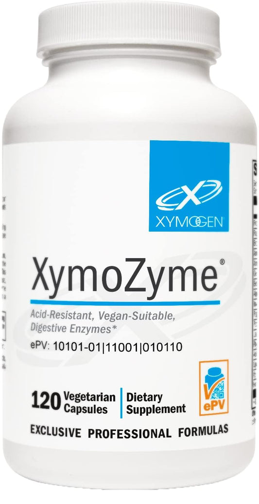 XYMOGEN XymoZyme bottle capsules for digestive support and nutrient absorption.