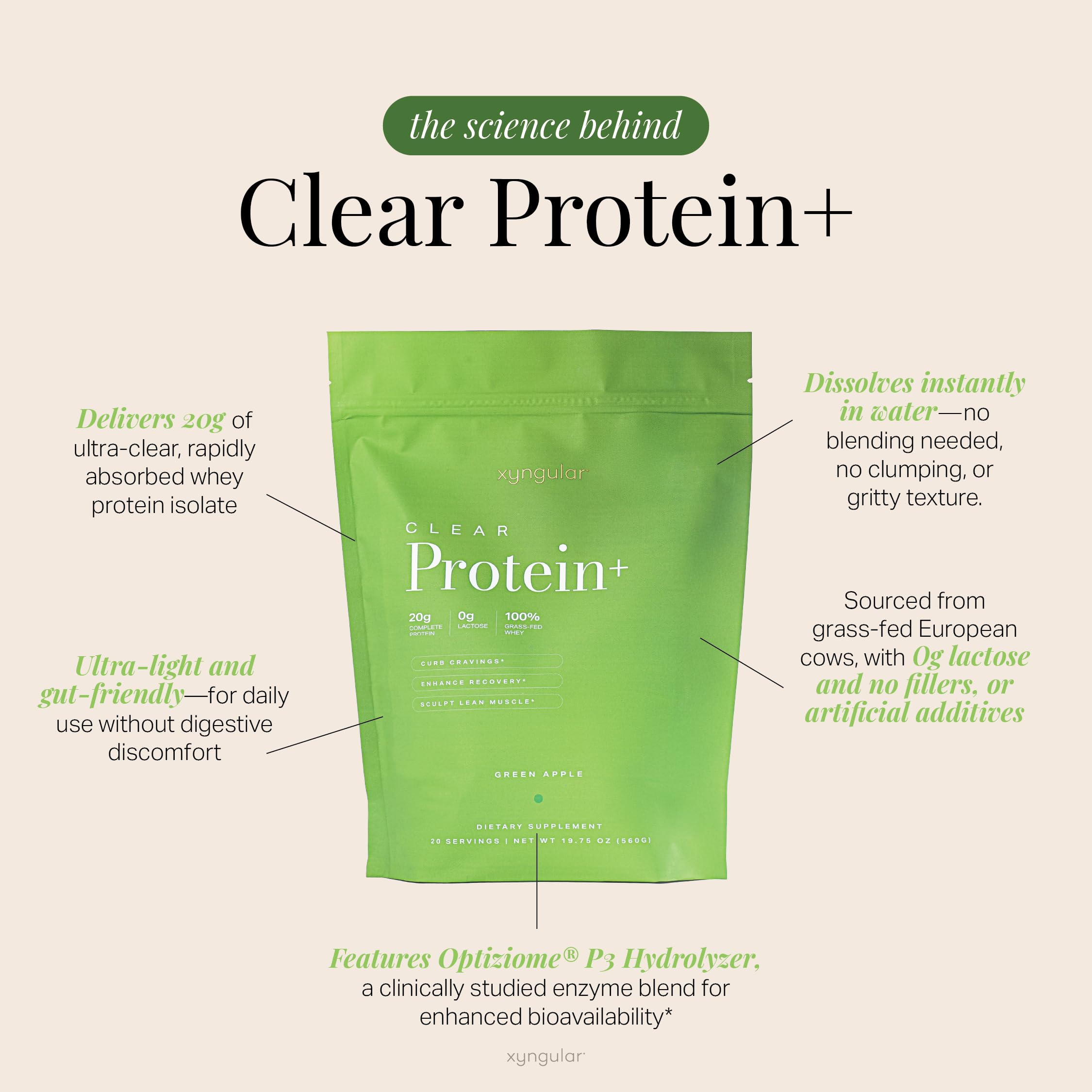 Xyngular Clear Protein+ glass serve with juice-like consistency for light hydration