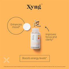 Close-up of Xyngular Xyng Energy mood capsules for daytime focus.